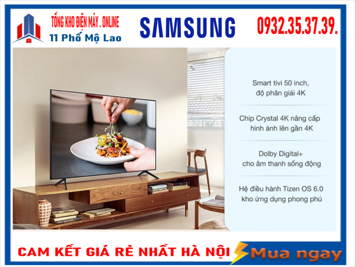 Smart Tivi Samsung 4K 50 inch 50AU7700 UHD Mới 2021