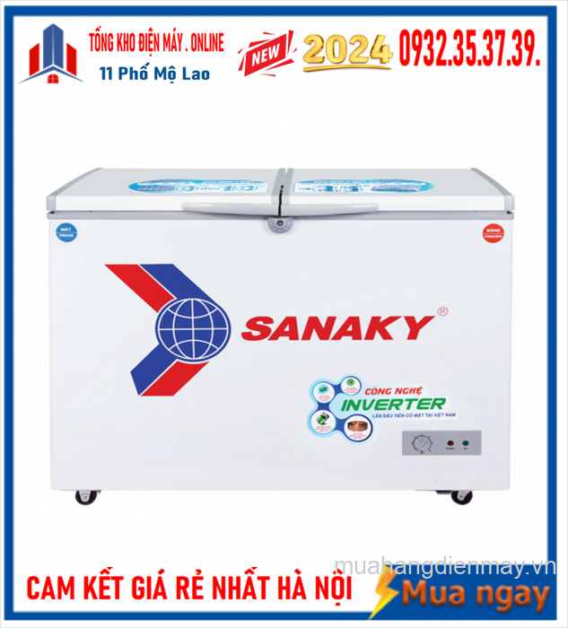 Tủ đông Sanaky Inverter VH-2899W3 ( 240 lít, 1 ngăn đông, 1ngăn mát, 2 cánh mở, dàn lạnh đồng )