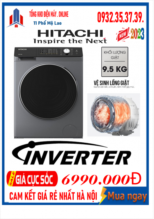Máy giặt Hitachi Inverter 9.5 kg BD-954HVOS