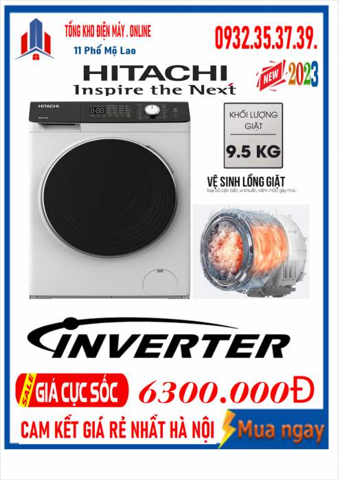 Máy giặt Hitachi Inverter 9.5 kg BD-954HVOW
