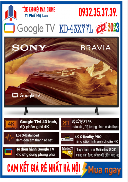 Google Tivi Sony 4K 43 inch KD-43X77L [2023]