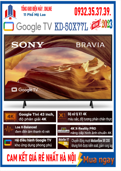 Google Tivi Sony 4K 50 inch KD-50X77L [2023]