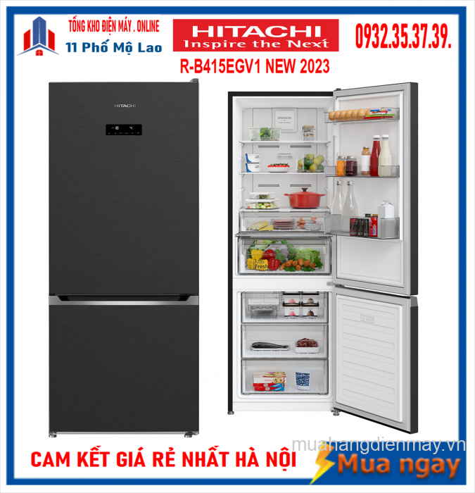 Tủ lạnh Hitachi Inverter 396 lít Ngăn đông dưới R-B415EGV1 Mới 2023