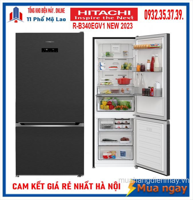 Tủ lạnh Hitachi Inverter 323 lít Ngăn đông dưới R-B340EGV1 Mới 2023