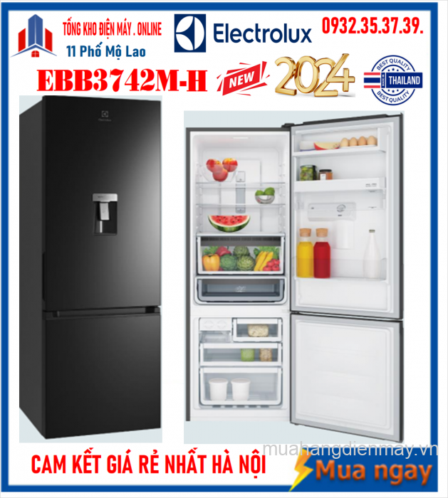 Tủ lạnh 2 cửa Electrolux 335L Ngăn đá dưới ,Có ngăn đông mềm EBB3742M-H Mới [2024]