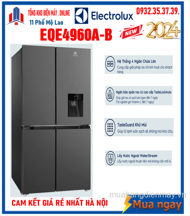 Tủ lạnh 4 cửa Electrolux Inventer 499L có lấy nước ngoài EQE4960A-B Mới [2024]