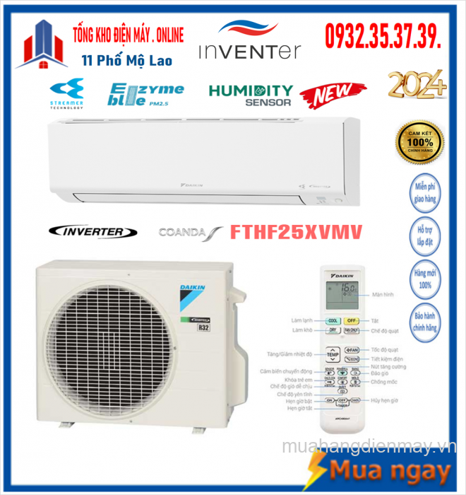 Điều hòa Daikin 2 chiều 9000BTU inverter gas R32 FTHF25XVMV Mới 2024