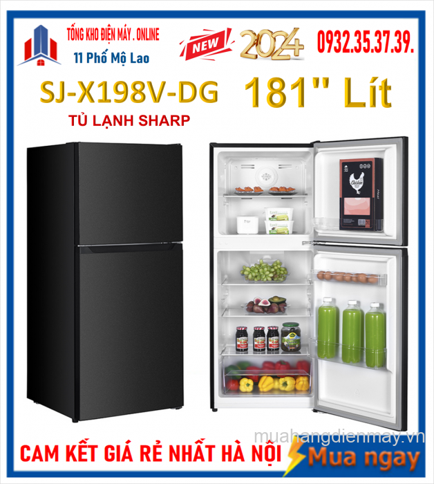 Tủ lạnh Sharp Inverter 181 lít SJ-X198V-DG Mới 2024