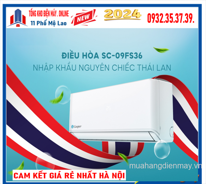 Điều hòa Casper 9000 BTU 1 chiều SC-09IS36 gas R-32 NEW 2024