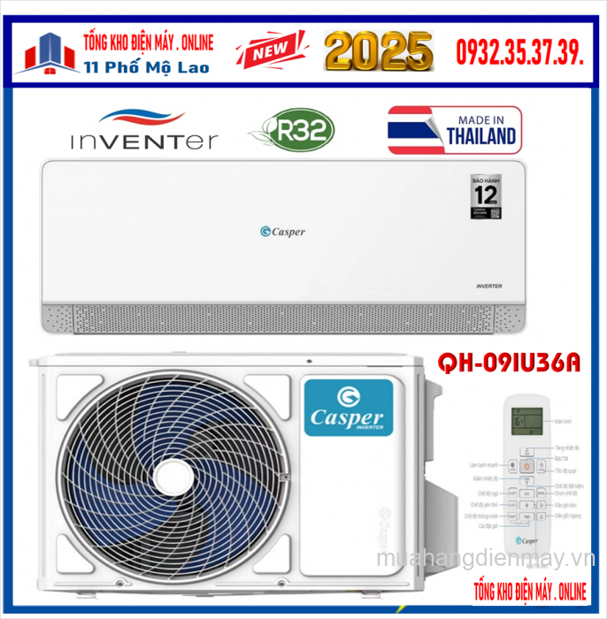 Điều hoà Casper 12000 BTU 1 chiều Inventer GC-12IB36 NEW 2025
