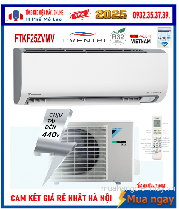 Điều hòa Daikin 9000BTU 1 chiều inverter FTKF25ZVMV WIFI Mới 2025