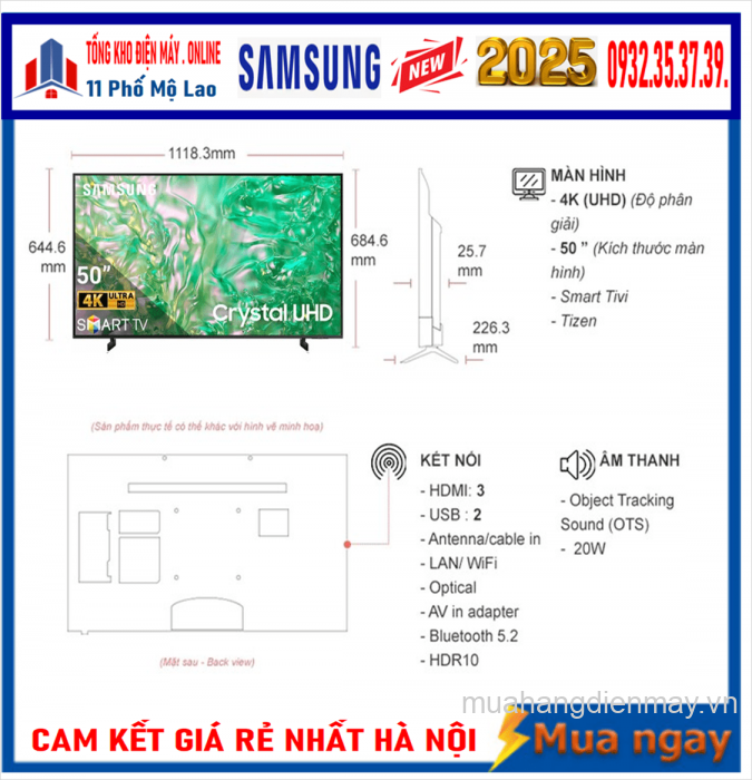 Smart Tivi Samsung Crystal UHD 4K 50 inch UA50U8500F New [2025]