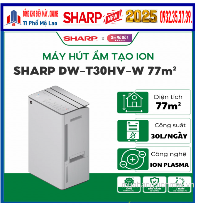 Máy hút ẩm Sharp DW-T30HV-W Mới [2025] 