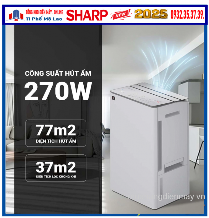 Máy hút ẩm kết hợp lọc khí 30L Sharp DW-T30FV-W Mới 2025 