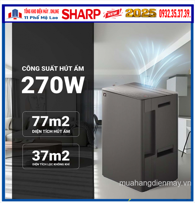 Máy hút ẩm kết hợp lọc khí 30L Sharp DW-T30FV-H (Mầu đen) Mới 2025