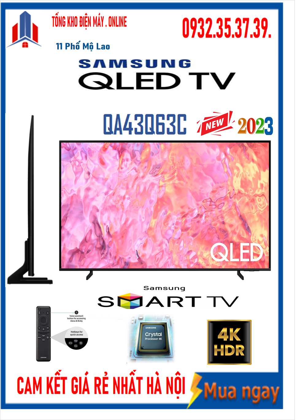 Smart Tivi Samsung QLED 4K 43 inch QA43Q63CAKXXV Mới 2023