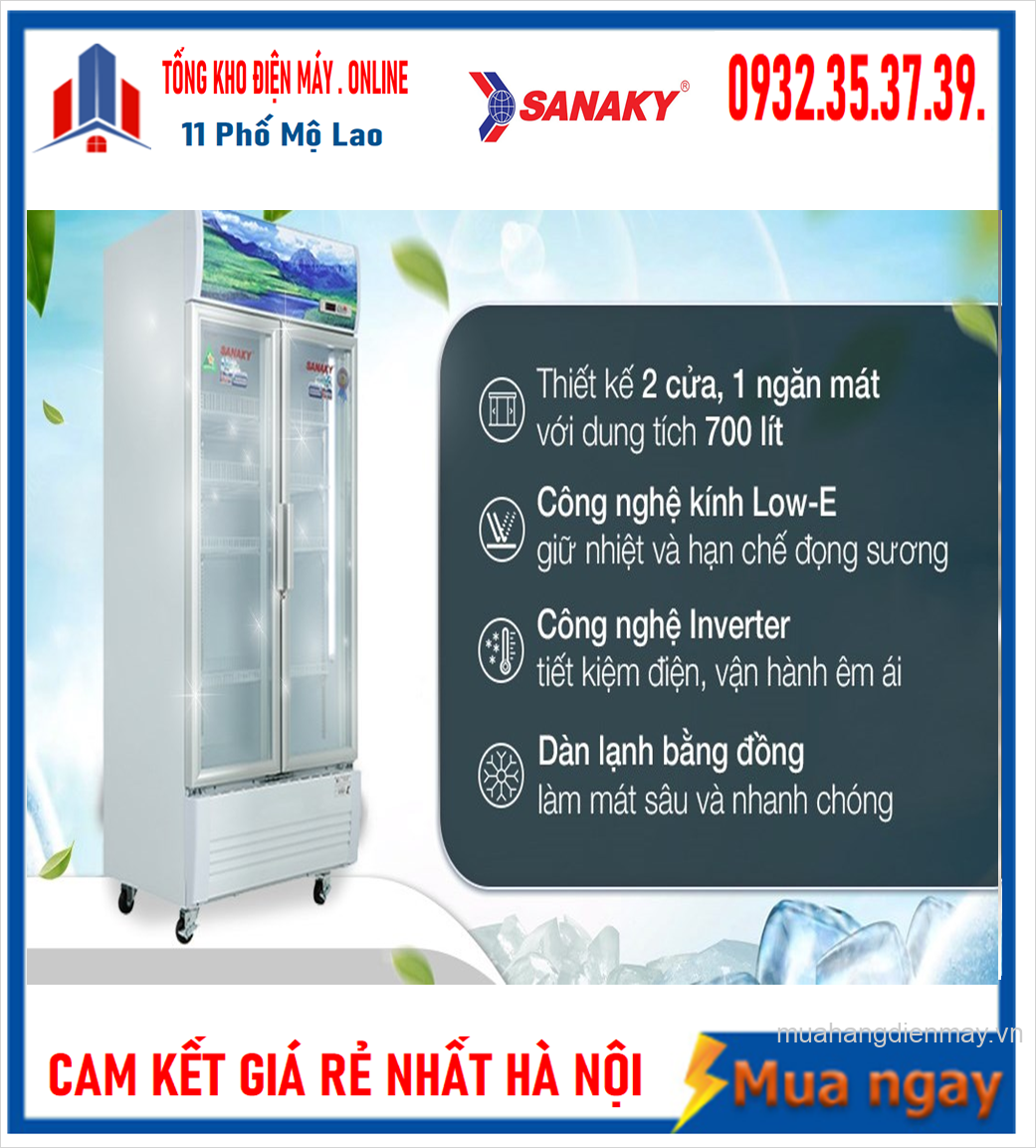 Tủ mát Sanaky inverter VH-8009HP3 ( 700 lít, 2 cánh mở, mặt kính )
