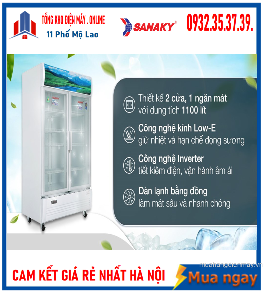 Tủ mát Sanaky Inverter VH-1209HP3 ( 1000 lít, 2 cánh mở, mặt kính )