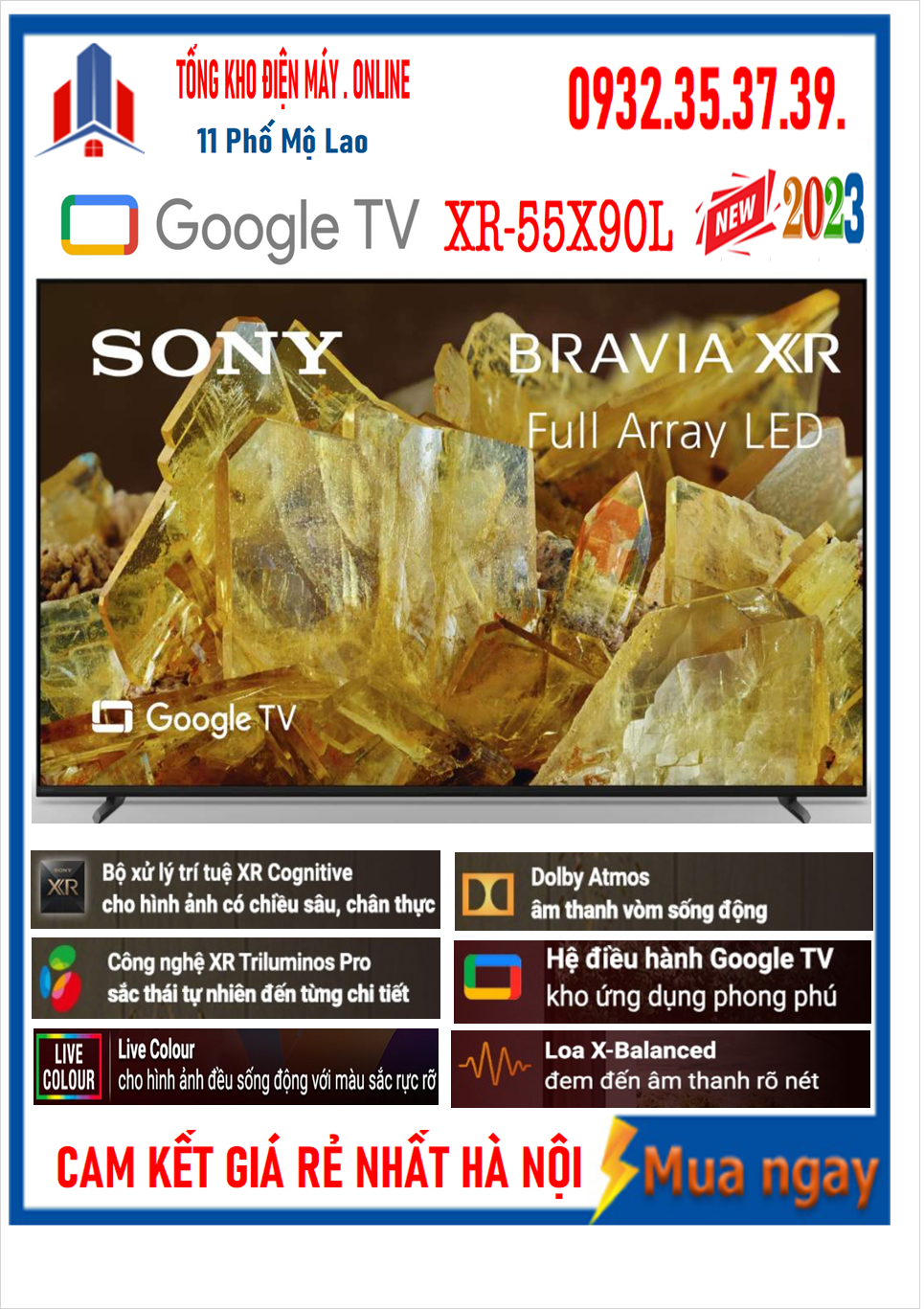 Smart Tivi 4K Sony XR-55X90L 55 inch Google TV [ 55X90L] MỚI 2023