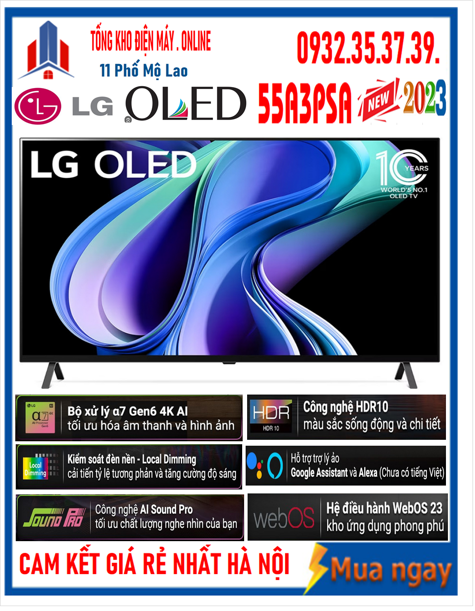 Smart Tivi OLED LG 4K 55 inch 55A3PSA [ 55A3PSA ] MỚI 2023