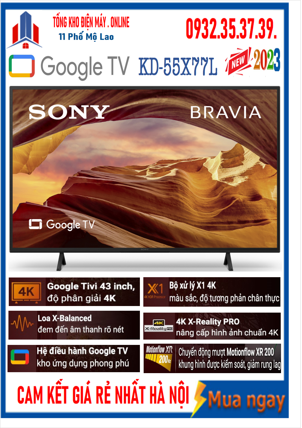 Google Tivi Sony 4K 55 inch KD-55X77L [2023]