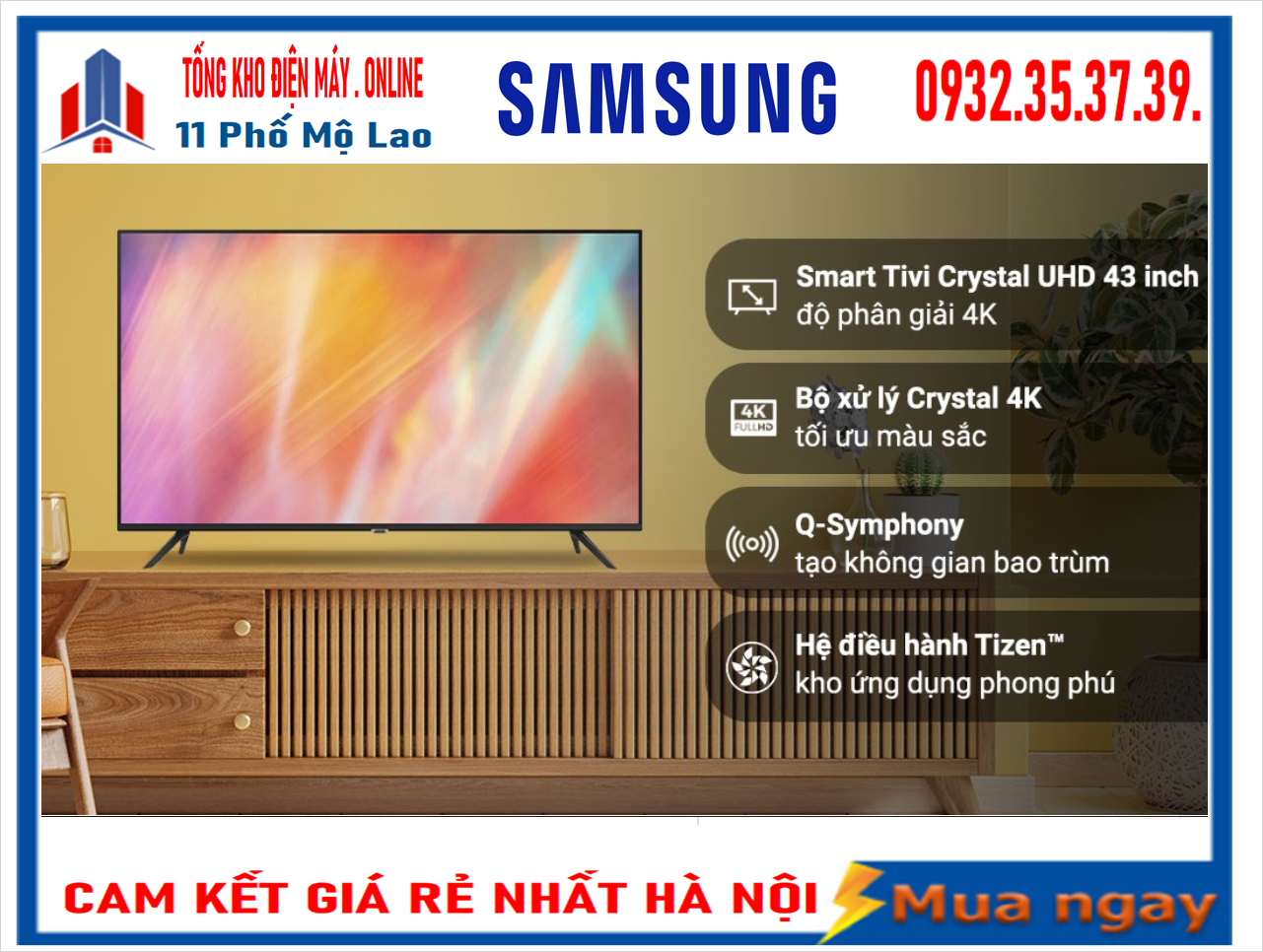 Smart Tivi Samsung 4K 43 inch UA43AU7002 [ 2022 ]