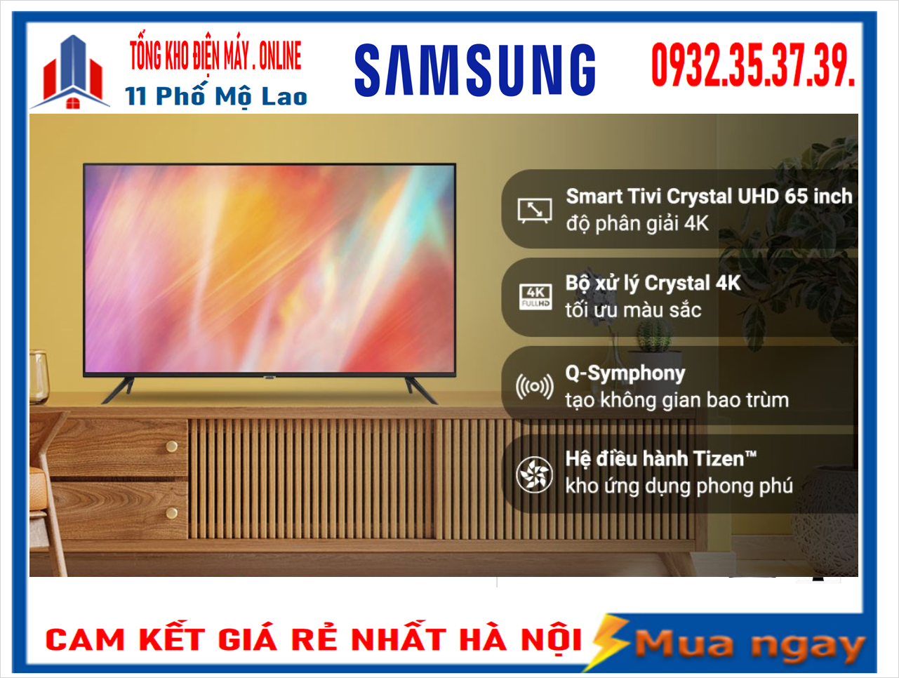 Smart Tivi Samsung 4K 65 inch UA65AU7002 [ 2022 ]