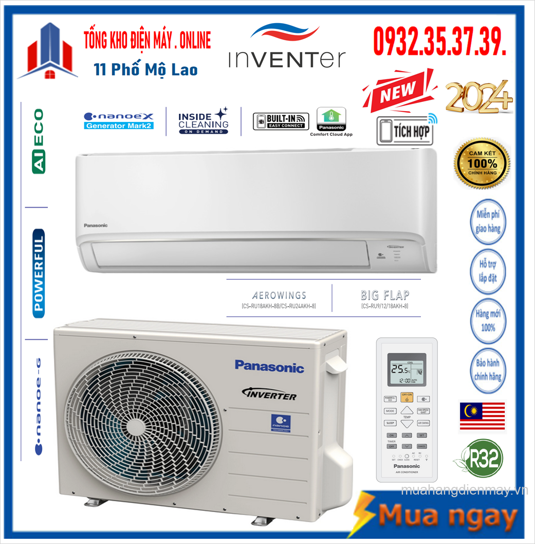 Điều hòa Panasonic 2 chiều 12.000BTU inverter YZ12AKH-8 MỚI 2024