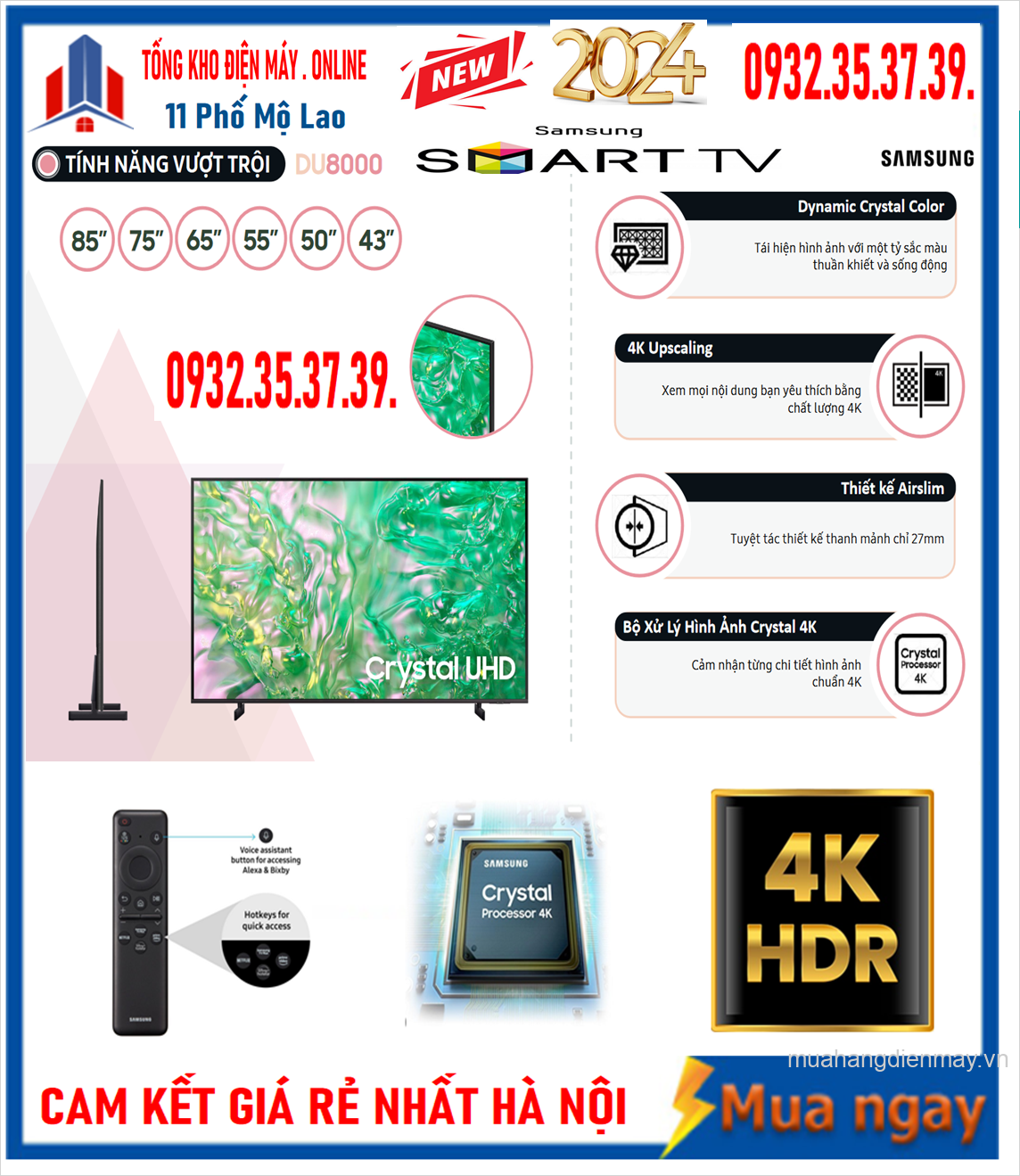 Smart Tivi Samsung UA50DU8000KXXV UHD 4K 50 inch Mới [2024]