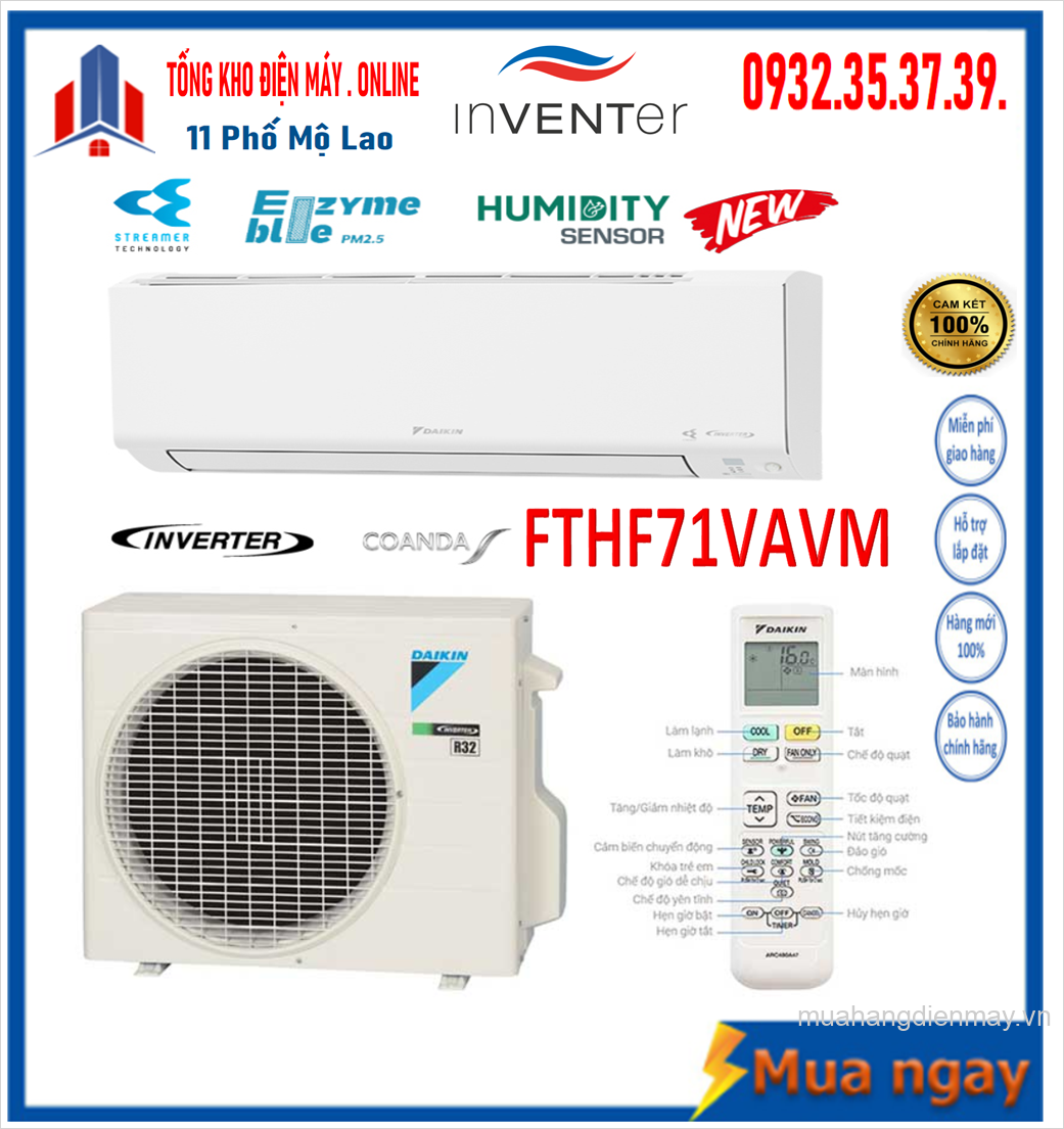 Điều hòa Daikin 2 chiều 24000BTU inverter gas R32 FTHF71VAVMV