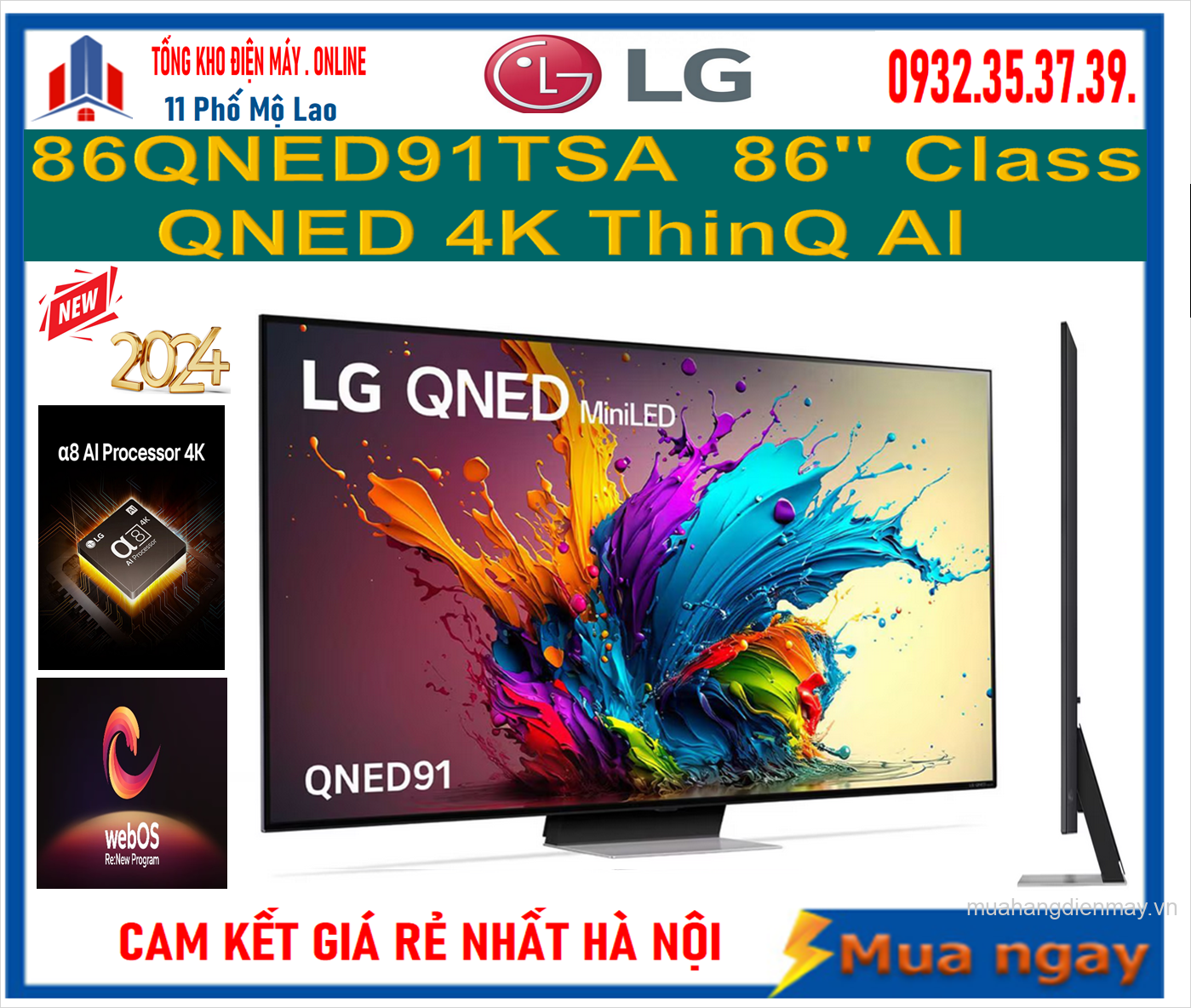 Smart Tivi LG MiniLED 4K 86 inch 86QNED91TSA Mới 2024