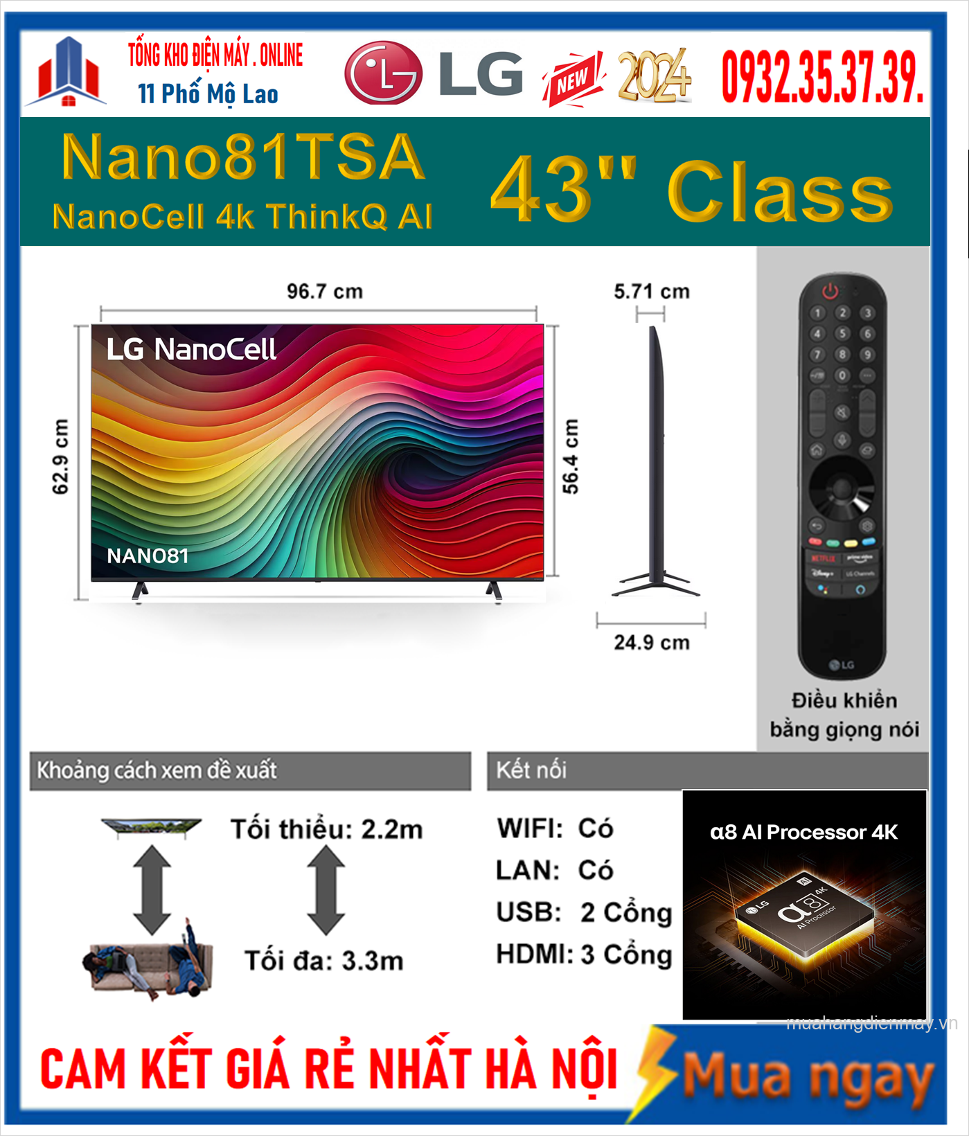 Smart Tivi NanoCell LG 4K 43 inch 43Nano81TSA Mới 2024