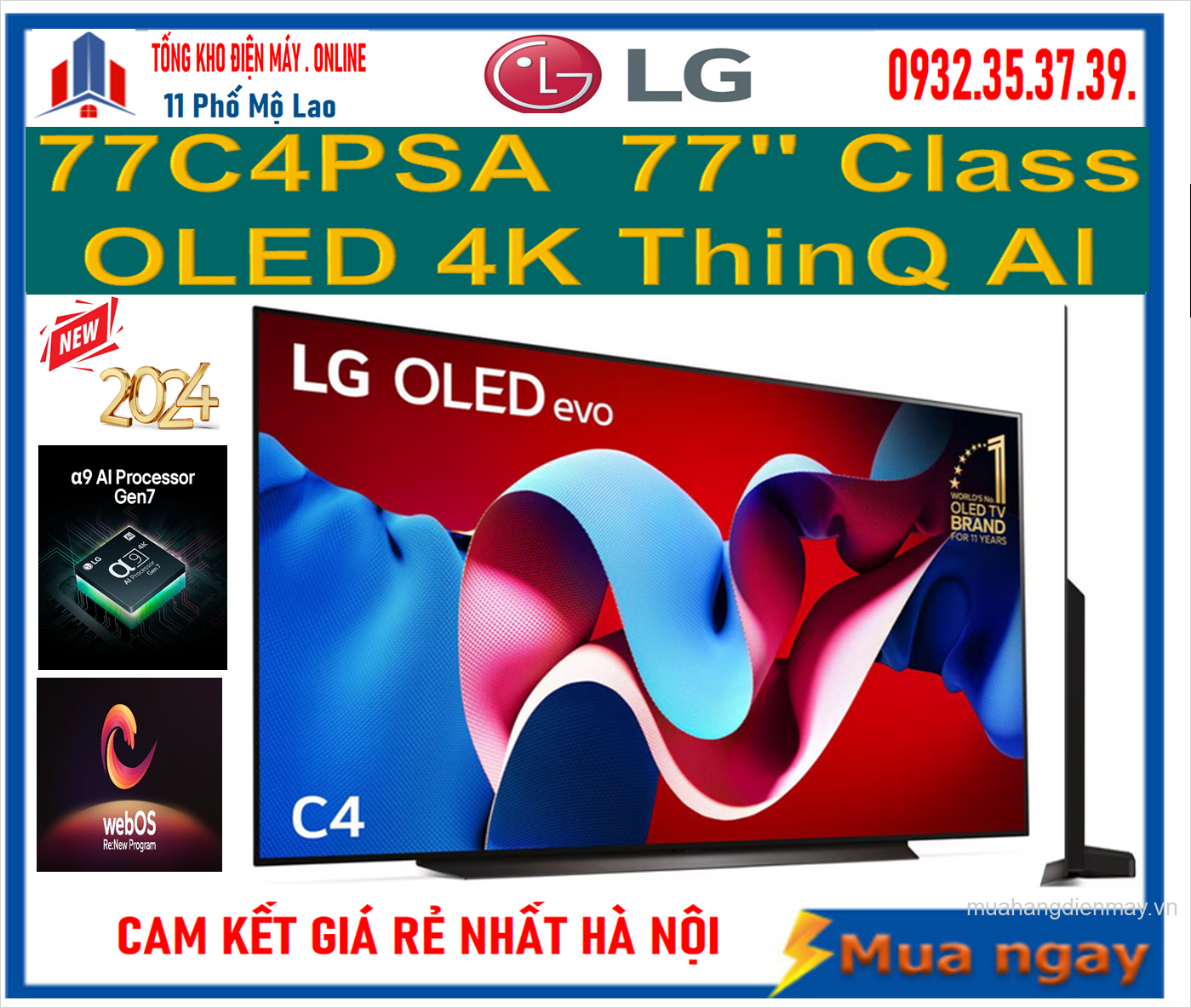 Smart Tivi LG OLED evo 77C4PSA 4K 77 inch ThinQ AI Mới 2024