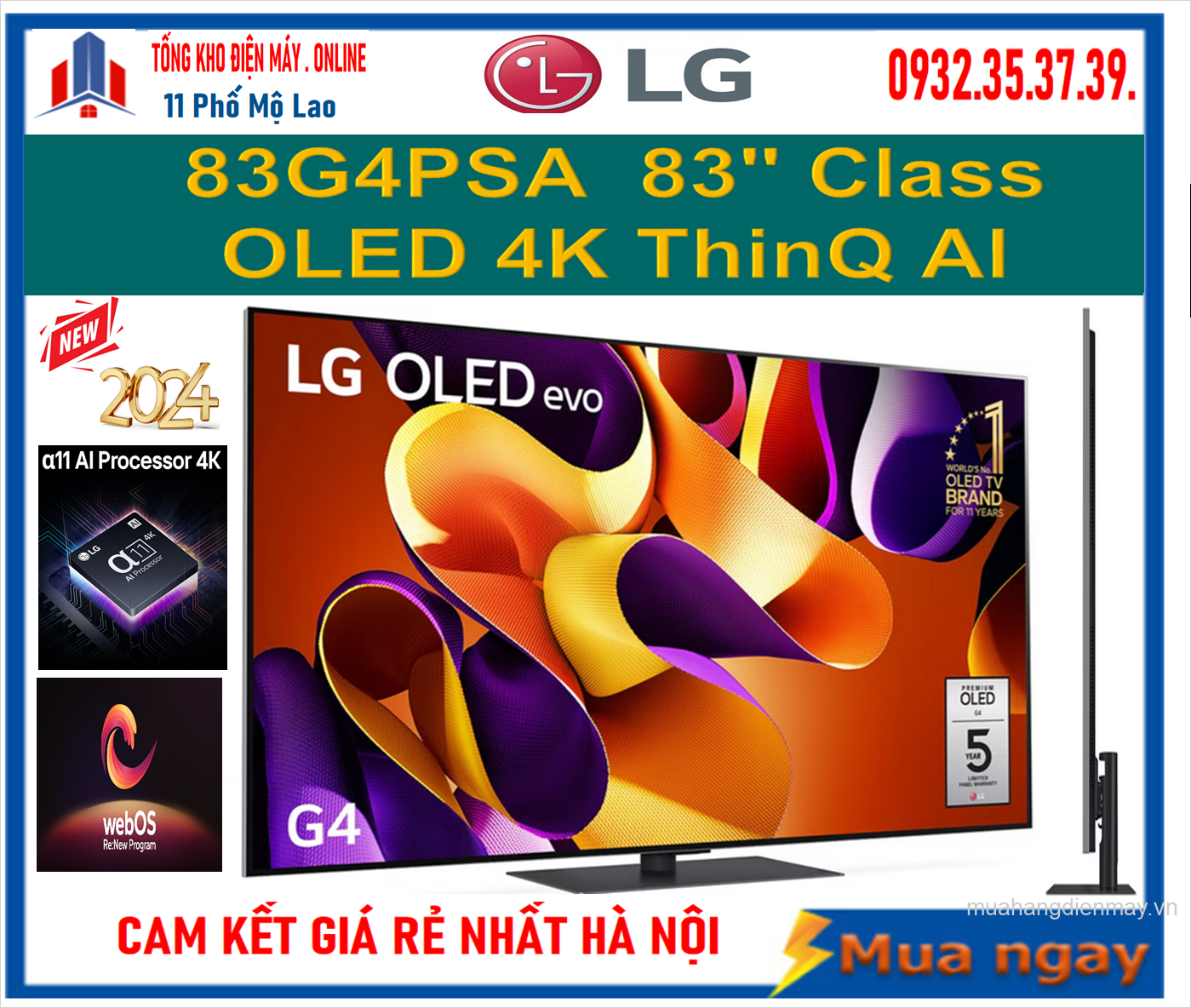 Smart Tivi LG OLED evo 83G4PSA 4K 83 inch ThinQ AI Mới 2024