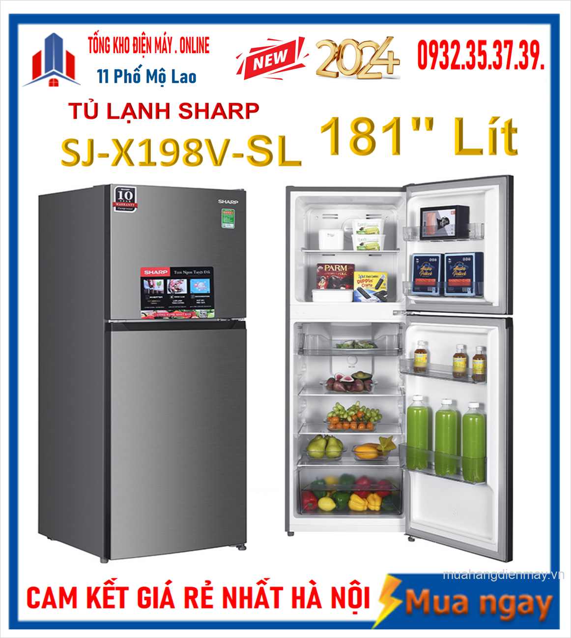 Tủ lạnh Sharp Inverter 181 lít SJ-X198V-SL Mới 2024