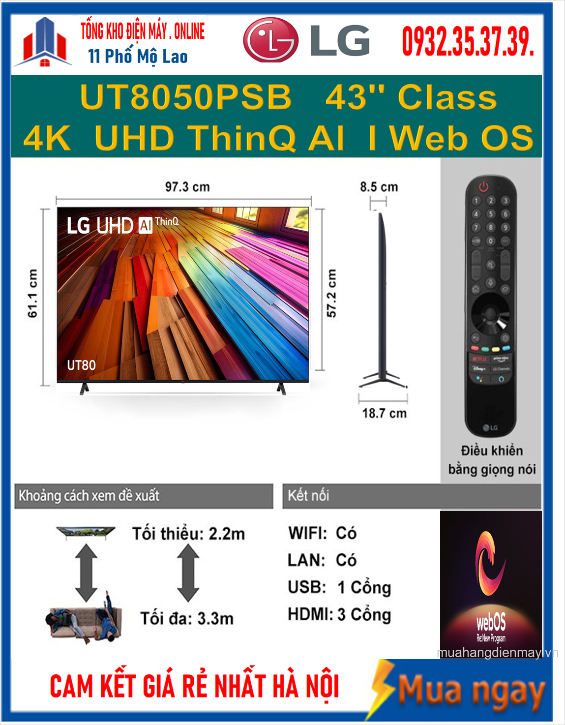 Tivi LG 43 inch 43UT8050PSB Mới 2024