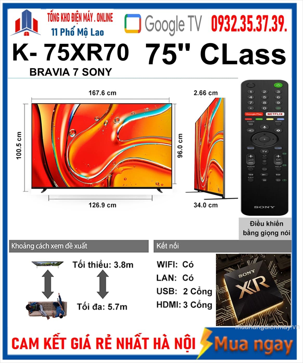 Google Tivi Sony 75 inch K-75XR70 Bravia 7 [2024]