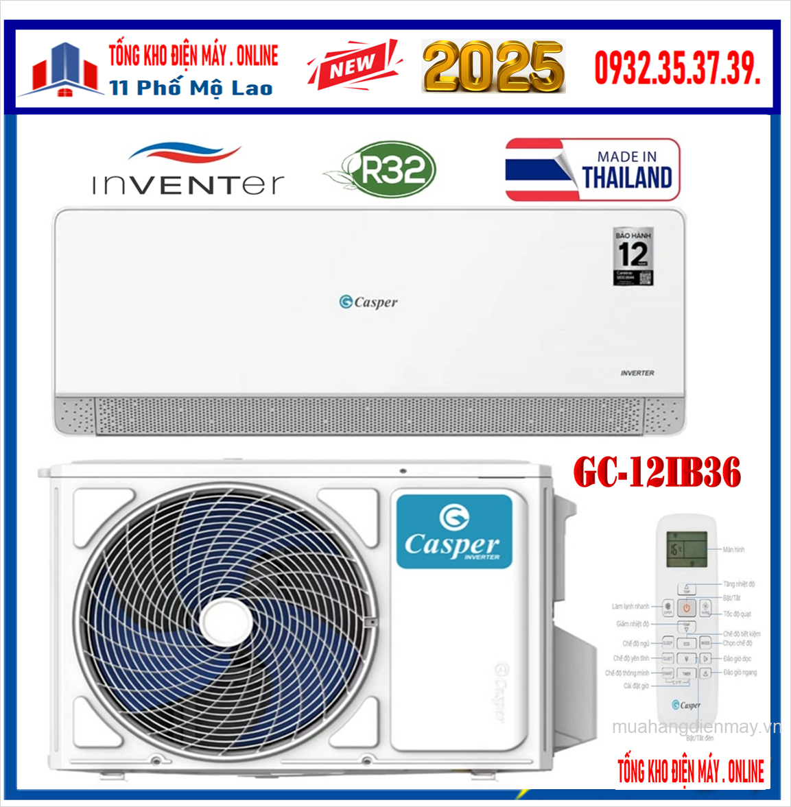 Điều hoà Casper 9000 BTU 1 chiều Inventer GC-09IB36 NEW 2025