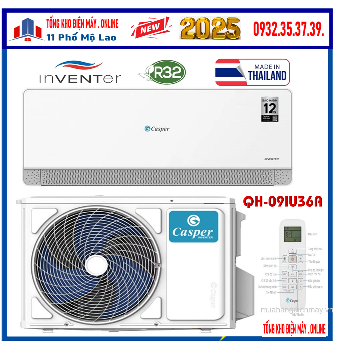 Điều hoà Casper 9000 BTU 2 chiều Inventer QH-09IU36A NEW 2025