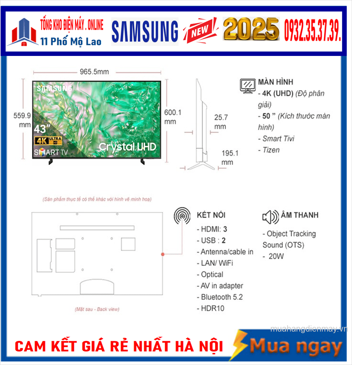 Smart Tivi Samsung Crystal UHD 4K 43 inch UA43U8500F New [2025]
