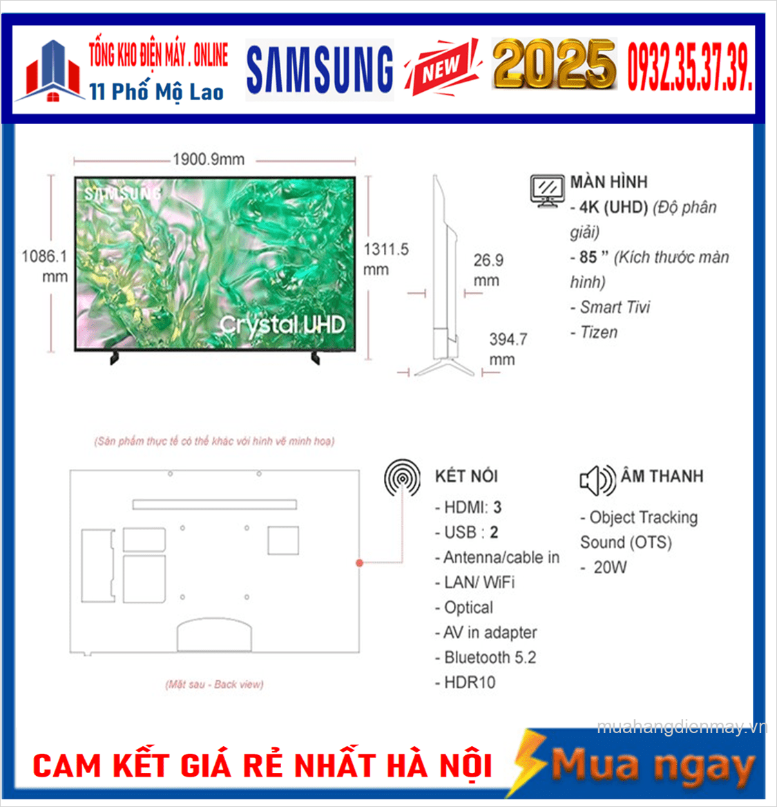 Smart Tivi Samsung Crystal UHD 4K 85 inch UA85U8500F New [2025]