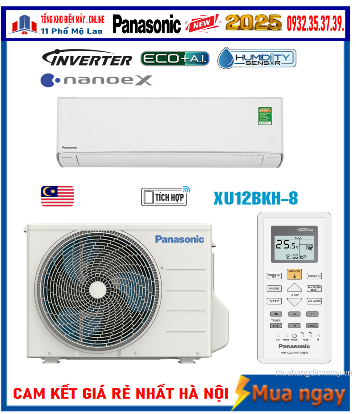 Điều hòa Panasonic 12000BTU 1 chiều inverter cao cấp XU12BKH-8 New 2025