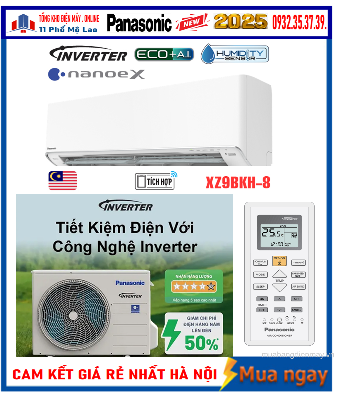 Điều hòa Panasonic 9000 BTU 2 chiều inverter XZ9BKH-8 New 2025