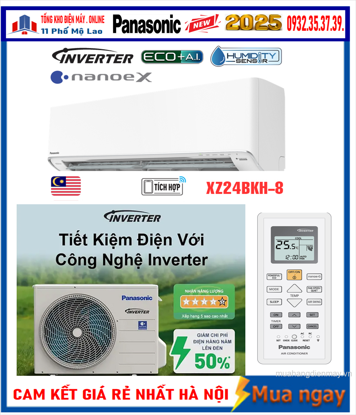 Điều hòa Panasonic 24000 BTU 2 chiều inverter XZ24BKH-8 New 2025