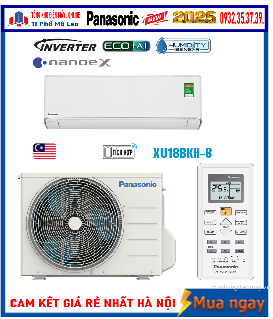 Điều hòa Panasonic 18000BTU 1 chiều inverter cao cấp XU18BKH-8 New 2025