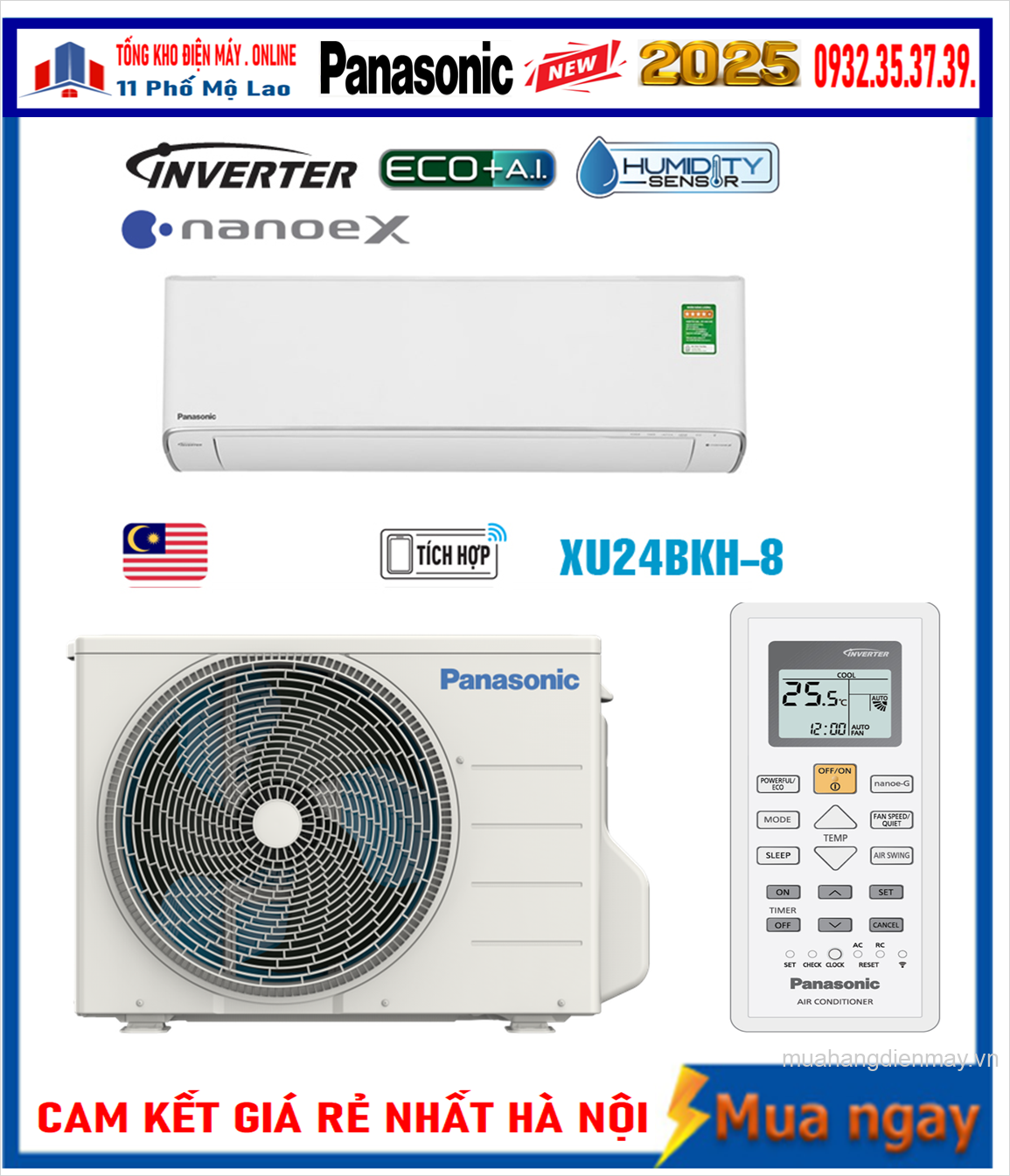 Điều hòa Panasonic 24000BTU 1 chiều inverter cao cấp XU24BKH-8 Mới 2025